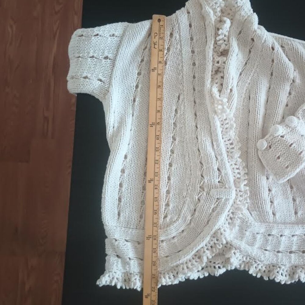 VINTAGE RICO HAND KNITS WOMEN'S CARDIGAN CREAM ONE BUTTON 100% COTTON SIZE S - Picture 4 of 6